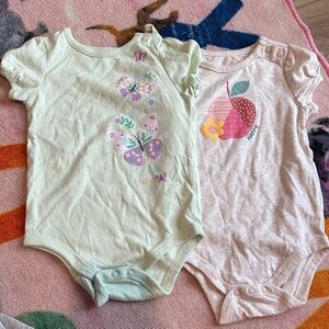 Garanimals Green and Cream Bodysuits with Butterfly and Apple Prints